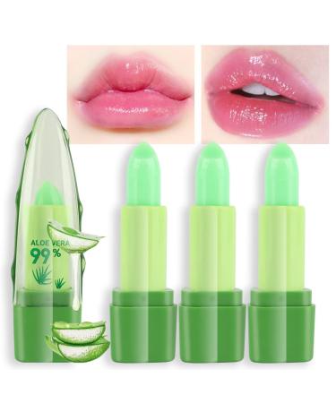 BINGBRUSH 3 Pcs AloeVera Color Changing Lipstick Queen Long Lasting Lip Care Nutritious Plumper Lip Balm Moisturizer Magic PH Temperature Color Change Lip Gloss Glossly Makeup Set for Women 3 Count (Pack of 1) 3 Pcs Aloe...