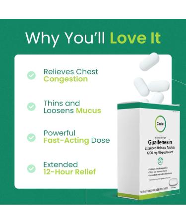 C'rcle Guaifenesin 1200mg Tablets - 56 Count for Chest Congestion Relief | Expectorant Mucus Relief | Extended Release Decongestant - 12-Hour Relief - Buy Online on GoSupps.com