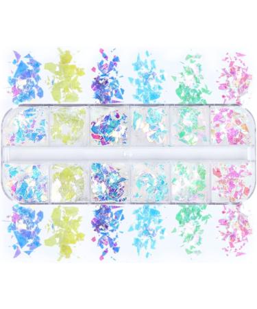 Mermaid Nail Art Glitter Flakes - Iridescent Confetti Nail Foil for DIY Manicure | 12 Grid Set - Buy Online on GoSupps.com