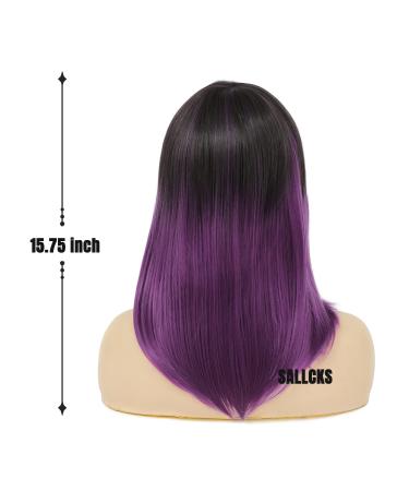 Sallcks Ombre Black Purple Wig - Medium Long Straight Synthetic Full Wig for Women - Natural Look for Daily Wear, Parties, and Halloween - Buy Online on GoSupps.com