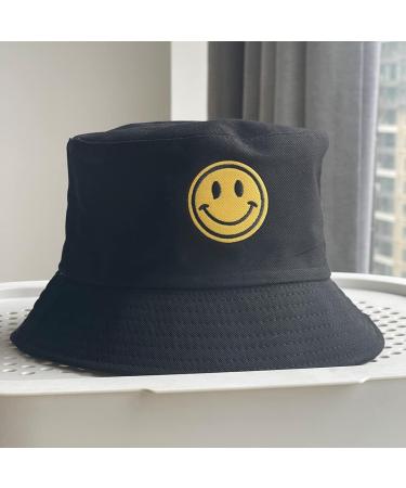 Anroll Unisex Smiling Face Embroidered Bucket Hat | Black Sun Hat for Men and Women - Buy Online on GoSupps.com