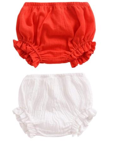 HASAKI Baby Diaper Cover - 2Pcs Toddler Newborn Baby Girls Boys Kids Linen Bloomer Underwear Shorts Set 3-9 Months Red+white