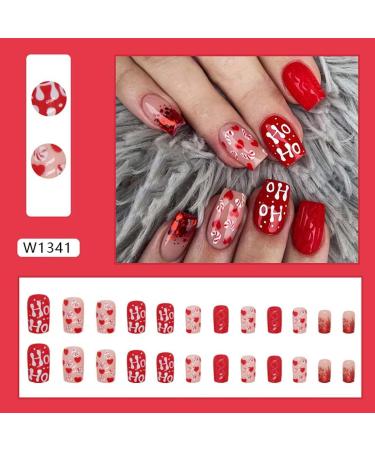 SINLOV Christmas Love Heart Fake Nails Long Sequin French Square False Nails Glossy Press on Nails Ballerina Acrylic Full Cover Fake Nail for Women and Girls - Buy Online on GoSupps.com