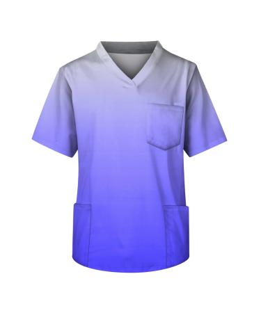 Kasacks men's care V-neck pattern printing Nursing Large sizes short-arm slip shirt with bags loose leisure shirts compression shirt relaxed fit work shirt summer shirt light basic t shirt l blue