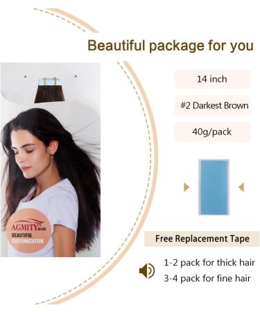 AGMITY Tape in Human Hair Extensions Darkest Brown 14 20pcs - Seamless Skin Weft Tape Ins - 40g Invisible Straight Real Human Hair - Buy Online on GoSupps.com