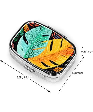 Colorful Leaf Printed Square Pill Box | Portable Travel Medicine Organizer for Easy Medication Storage - Buy Online on GoSupps.com