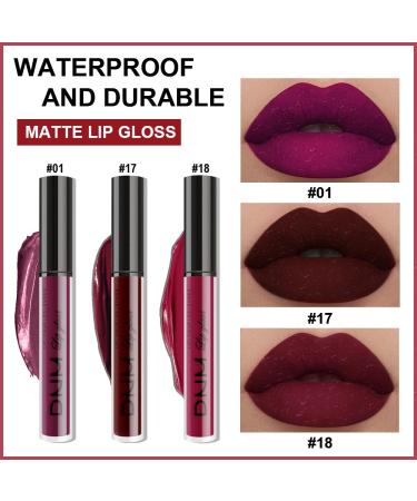 DNM 3Pcs Matte Liquid Lipstick Set - Dark Red Purple Plum Long-Lasting Waterproof 24HR Lip Stain for Women - A-3Pcs Set - Buy Online on GoSupps.com
