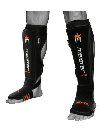 Meister Edge Leather Instep Shin Guards w/Gel Padding (Pair) - Black Small/Medium