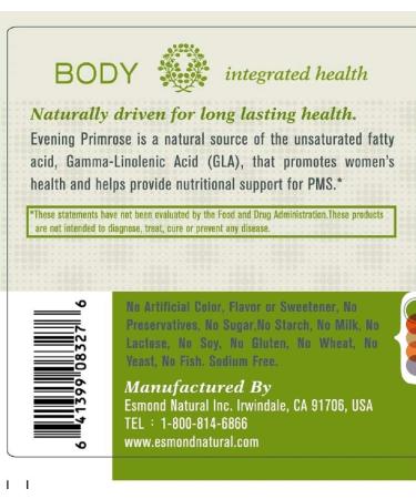Esmond Natural: Evening Primrose Oil (Promotes Women Health Natural Support for Women PMS) GMP Natural Product Assn Certified Made in USA - 1000mg 60 Softgels - Buy Online on GoSupps.com