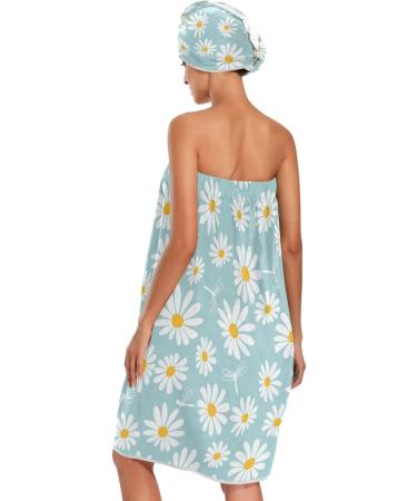 Cute Flower Women's Spa Body Wrap & Towel Set - Adjustable Absorbent Knee Length Bathrobe & Shower Turban Cap for Hotel & Home Use - Buy Online on GoSupps.com