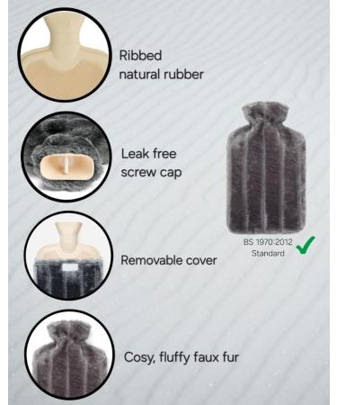 2L Brevian Hot Water Bottle with Luxury Faux Fur Cover - Dark Grey Regular - Buy Online on GoSupps.com
