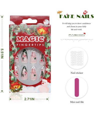 Vatocu Christmas False Nails - Short Red Press on Nails with Snowflakes, Elk, and Snowman Designs - 24pcs for Women and Girls - Buy Online on GoSupps.com