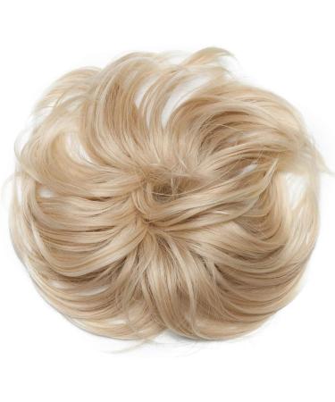 Large Wavy Updo Messy Bun Hair Extension with Elastic Band - 80G Synthetic Chignon Ponytail Hairpiece for Women in Dark Blonde & Bleach Blonde - Buy Online on GoSupps.com