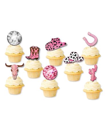 Cupcake Toppers 8Pcs Disco Cowgirl Cake Toppers Cowboy or Cowgirl Hat and Boot Disco Ball Cupcake Toppers Cupcake Picks Decorations Cowgirl Birthday Western Theme Girls Birthday Party Decro