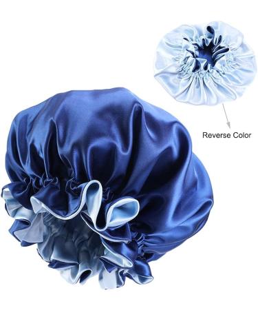 Royal Blue Double Layered Silky Satin Bonnet Cap for Women - Ideal for Curly Hair, Sleeping and Hair Wrapping - Buy Online on GoSupps.com