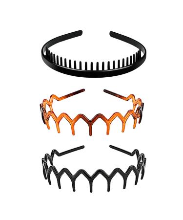 Caskrin 3 Pack Resin Teeth Hair Bands+Plastic Tooth Comb Headband Non-slip Hair Hoop for Women Men (3 Pack-b)