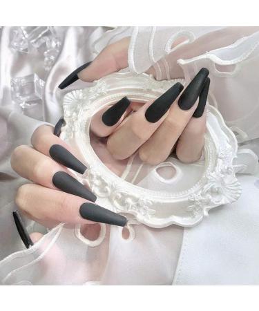 Buy Handcess Long Black Ballerina Press Nails - Coffin Matte False Nails with Glue for Women & Girls | International Shipping Available - Buy Online on GoSupps.com
