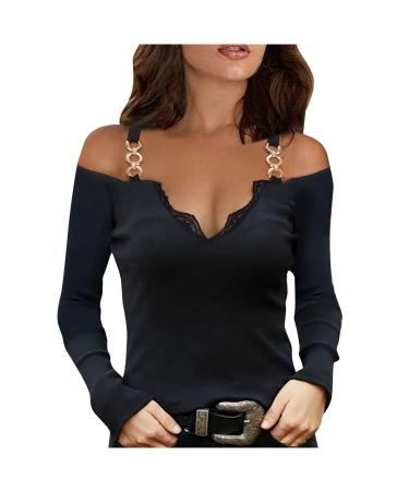 Peigen Womens Tunic Tops Elegant, Sexy V Neck Zipper Strapless Tshirts Blouse Casual Loose Long Sleeve Top XX-Large 01 # Black