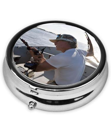Fishing Rod Round Pill Box | 3 Compartment Mini Decorative Travel Organizer for Vitamins & Medications - Buy Online on GoSupps.com