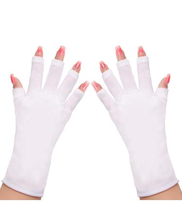 1 Pair UV Gloves for Gel Nails - UPF50+ High-tech UV Protection Gloves for Manicures Anti UVA&UVB UV Nail Gloves for Nail Lamp Skin Care Fingerless Gloves Protect Hands from UV Harm (White)