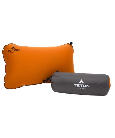 TETON Sports ComfortLite Self-Inflating Pillow Support Your Neck and Travel Comfortably Take it on the Airplane, in the Car, Backpacking, and Camping Washable Stuff Sack Included Orange/Microfiber