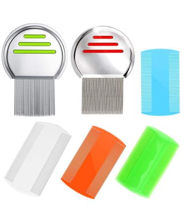 6 PCS Lice Combs, Hair Nit Comb Double Sided Comb Metal Teeth Comb Plastic Fine Tooth Head Lice Vacuum Combs Stainless Steel Metal Nit Comb For Kids Adults Pets Long Hair