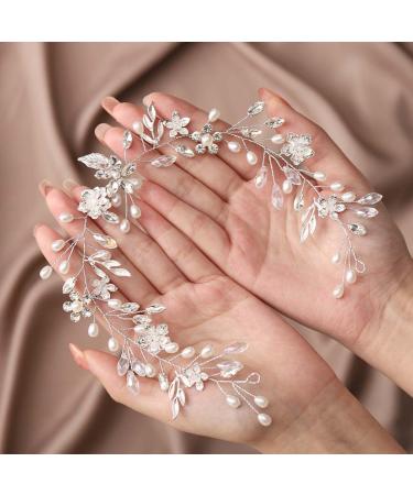 GORAIS Silver Crystal Bride Wedding Hair Vine Headband with Pearls - Bridal Flower Headpiece for Women and Girls - Buy Online on GoSupps.com