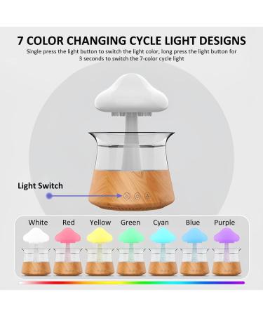 Rain Cloud Humidifier with Essential Oils Set | 7-Color Aromatherapy Diffuser - Remote Control & Wooden Design for Bedroom - Buy Online on GoSupps.com