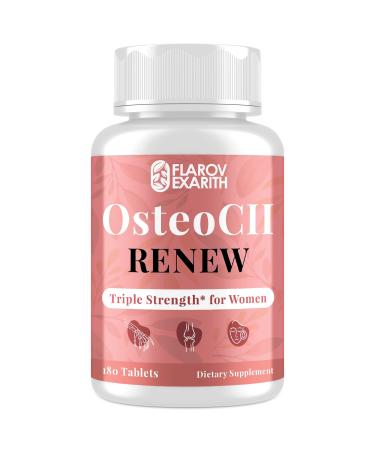 Joint Supplements for Women OsteoCII Renew Triple Strength Advanced Joint Bone & Skin Formula Collagen Glucosamine Chondroitin Calcium MK-7 Vitamin D3 Hyaluronic Acid 180 Tablets 180 Count (Pack of 1)