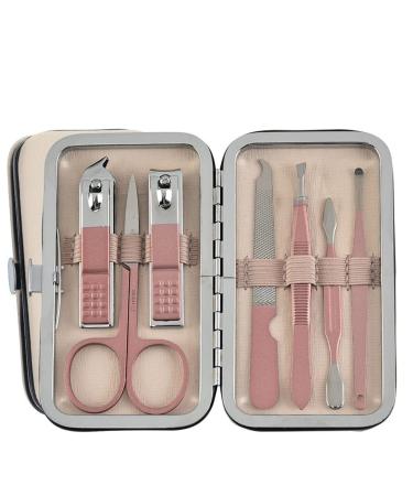 Manicure Set 7-Piece Nail Clipper Set Stainless Steel Nail Clippers Nail Clipper Set for Women Suitable for Outdoor Travel Tool Set Rose Gold Manicure Nail Clippers Kit Pink