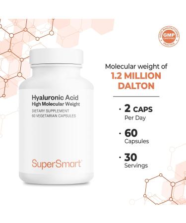 Supersmart Hyaluronic Acid Supplement 300mg per Day (Sodium Hyaluronate) - High Molecular Weight 1.2 Million Daltons | Non-GMO & Gluten Free - 60 Vegetarian Capsules - Buy Online on GoSupps.com