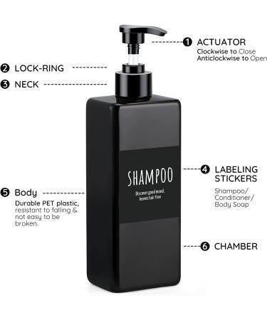 Segbeauty 3pcs 16.9oz Shower Refillable Dispenser Set with Labels Black 500ml Pump Bottles for Body Wash, Shampoo, Conditioner, Lotion Bathroom Shower Containers - Buy Online on GoSupps.com