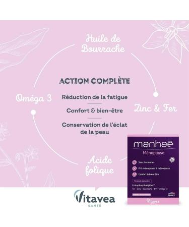 Vitavea Manha - Menopause and Pre-Menopause Food Supplement without Hormones - for Comfort & Wellness - Folic Acid Omega 3 Zinc Iron - 30 Capsules - 1 Month Treatment - Made in France - Buy Online on GoSupps.com