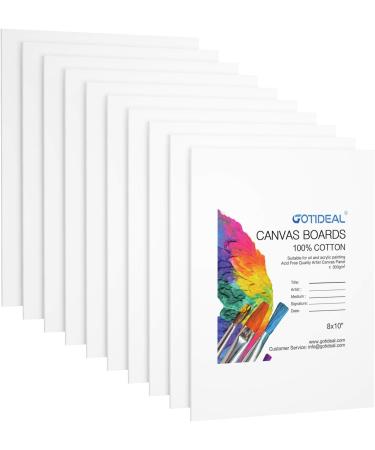 GOTIDEAL 8x10 Inch Set of 10 Canvas Boards - Gesso Primed White Blank Canvases for Painting - 100% Cotton Art Supplies Panel for Acrylic, Oil, Watercolor - Pack of 10 - Buy Online on GoSupps.com