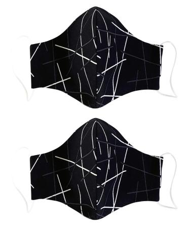 2Pack 100% Cotton Reusable Washable Adjustable Metal Strip Face Mouth Mask Double Layer Anti-Dust Fashion Flower Outdoor Cloth Cover Black