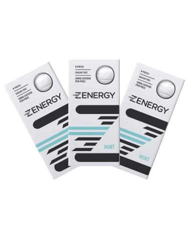 ZENERGY Energy Gum 50mg of Caffeine Per Piece with B6 and B12 Vitamins 0 Calories Sugar and Gluten Free Non GMO Vegan and Aspartame Free Mint Flavour 8-Count Boxes (Pack of 3) 8 Count (Pack of 3)