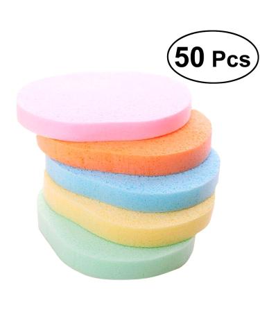 FRCOLOR 50pcs Colorful Wash Face Sponge Facial Cleansing Makeup Remover Sponges (Mixed Color)