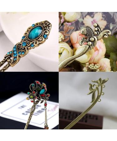 LEEQ Vintage Hair Sticks Chinese Hair Sticks Vintage Chinese Hairpin Antique Hairpin Metallic Hair Stick for Decorative Hair Styling Fixed (6 Pieces) - Buy Online on GoSupps.com