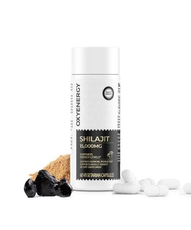 OxyEnergy Shilajit 15,000mg with Fulvic Acid & Trace Minerals, Pure Shilajit for Men, Servings for Energy & Immune Support, May Help Support Healthy Testosterone Levels, 60 Capsules, 30 Day Supply