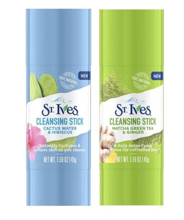 St. Ives Cleansing Stick Cactus Water & Hibiscus + Matcha Green Tea & Ginger (Pack of 2)