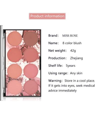 Miss Rose Blush Palette Makeup Blush Cream Palette Face Powder Blusher with 8 Blush 42g Blush Palette Powder Blusher Makeup Palette - Buy Online on GoSupps.com