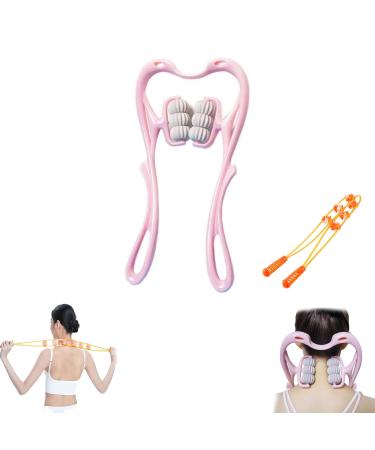 Neck massage device with back massager 2024 handheld nocolate till massage roller with 6 roller balls for pain relief in the neck shoulders and legs (color: pink) rose