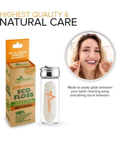 Biodegradable Mint Dental Floss | Refillable Glass Holder | 100% Organic Cruelty-Free & Vegan | Eco-Friendly & Compostable - Buy Online on GoSupps.com