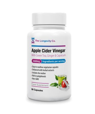 Apple Cider Vinegar Tablets with Mother - 3600mg High-Strength ACV Capsules Boosted with Green Tea Ginger & Cayenne Extract - Raw Unfiltered Cider Vinegar - 90 Vegan Pills