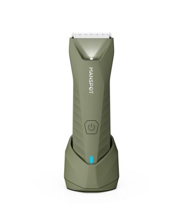 MANSPOT Electric Groin Hair Trimmer, Ball Trimmer/Shaver, Replaceable Ceramic Blade Heads, Waterproof for Wet/Dry Use, Standing Recharge Dock, 90 Minutes Shaving After Fully Charged( Metallic Green)