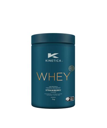 Kinetica Premium Whey Protein Powder | Grass Fed | Strawberry | 1kg | 33 Servings | Naturally Occurring Glutamine and BCAA Amino Acids | Muscle Building & Recovery Strawberry 1 kg (Pack of 1)
