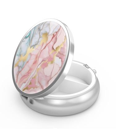 Pill dose 3 compartments Medicine Pill dose portable pill box for bag or wallet Pillendose Decorative metal medicine vitamin organizer Unique gift (orange pink marble) 28-orange pink marble 1 piece
