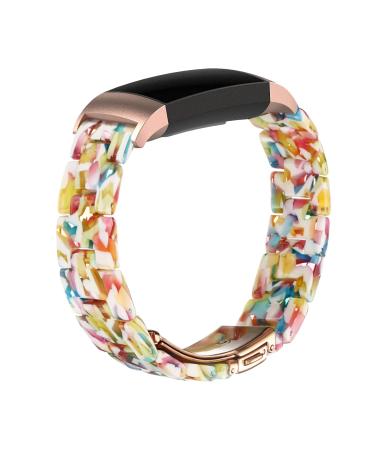 Wongeto Resin Bands Compatible for Fitbit Charge 4 / Charge 3 Bands and Charge 3 SE BandReplacement Wrist Accessory Rose Gold Buckle Fitness Bands Straps Women Men(Yellow Floral)