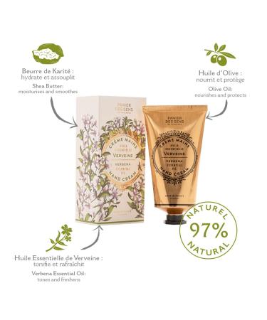 Panier des Sens Verbena Hand Cream - Moisturizing Lotion for Dry Cracked Hands - Shea Butter & Olive Oil - 97% Natural Ingredients - 2.6floz/75ml - Made in France - Buy Online on GoSupps.com