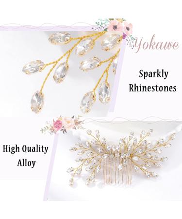 Yokawe Gold Bridal Wedding Hair Comb - Vintage Rhinestone Side Combs for Women and Girls - Buy Online on GoSupps.com